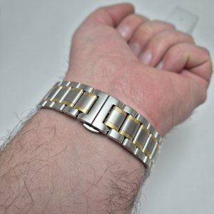 Премиум браслет для наручных часов - комби с жёлтым золотом, 22 мм, Сталевий, W2557-G2