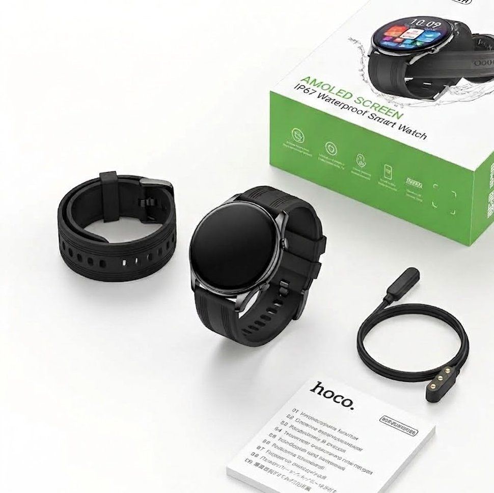 Смарт-годинник Hoco Y38 AMOLED 1.43" з підтримкою дзвінків Bluetooth, вологозахист IP67, Black