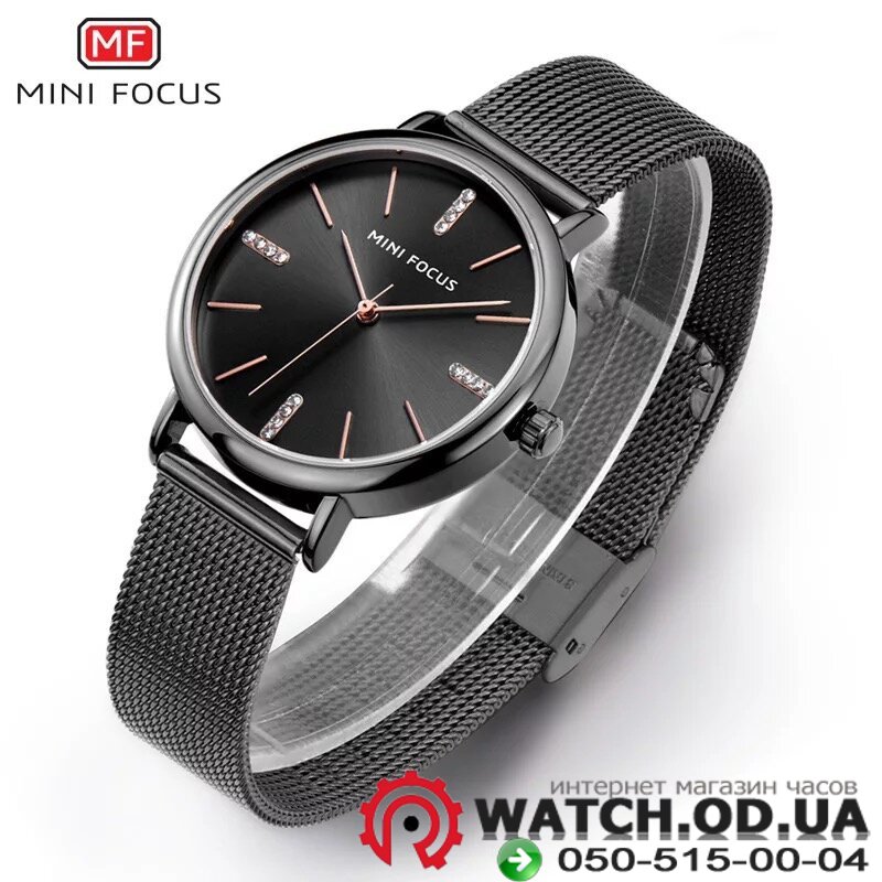 Женские часы Mini Focus W36, миланское плетенье, Черный